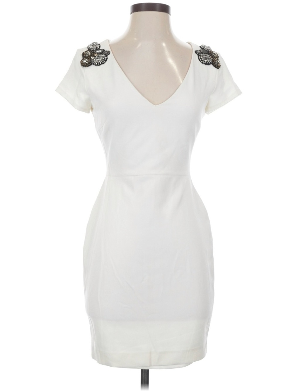 Zara White V-Neck Mini Dress with Beaded Shoulder Accents